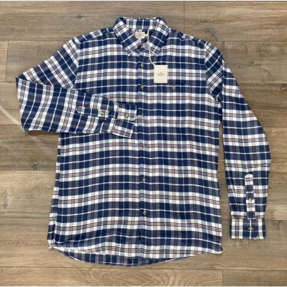Faherty Movement Flannel Mens XLT Long Sleeve Plaid Shirt Blue Button Up Stretch